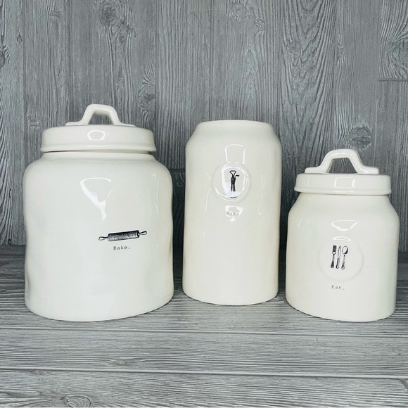 Rae Dunn canister / cookie jar  bundle bake , mix , eat jars with lids ceramic - Picture 4 of 15